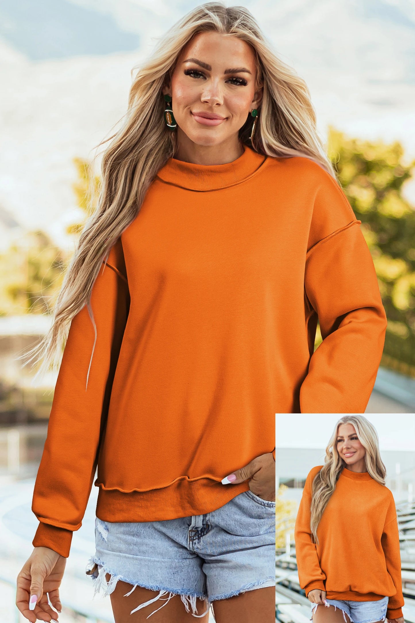 SHIPS FREE TODAY // Oversize Drop Shoulder Reversible Mock Neck Sweatshirt - MANY COLORS