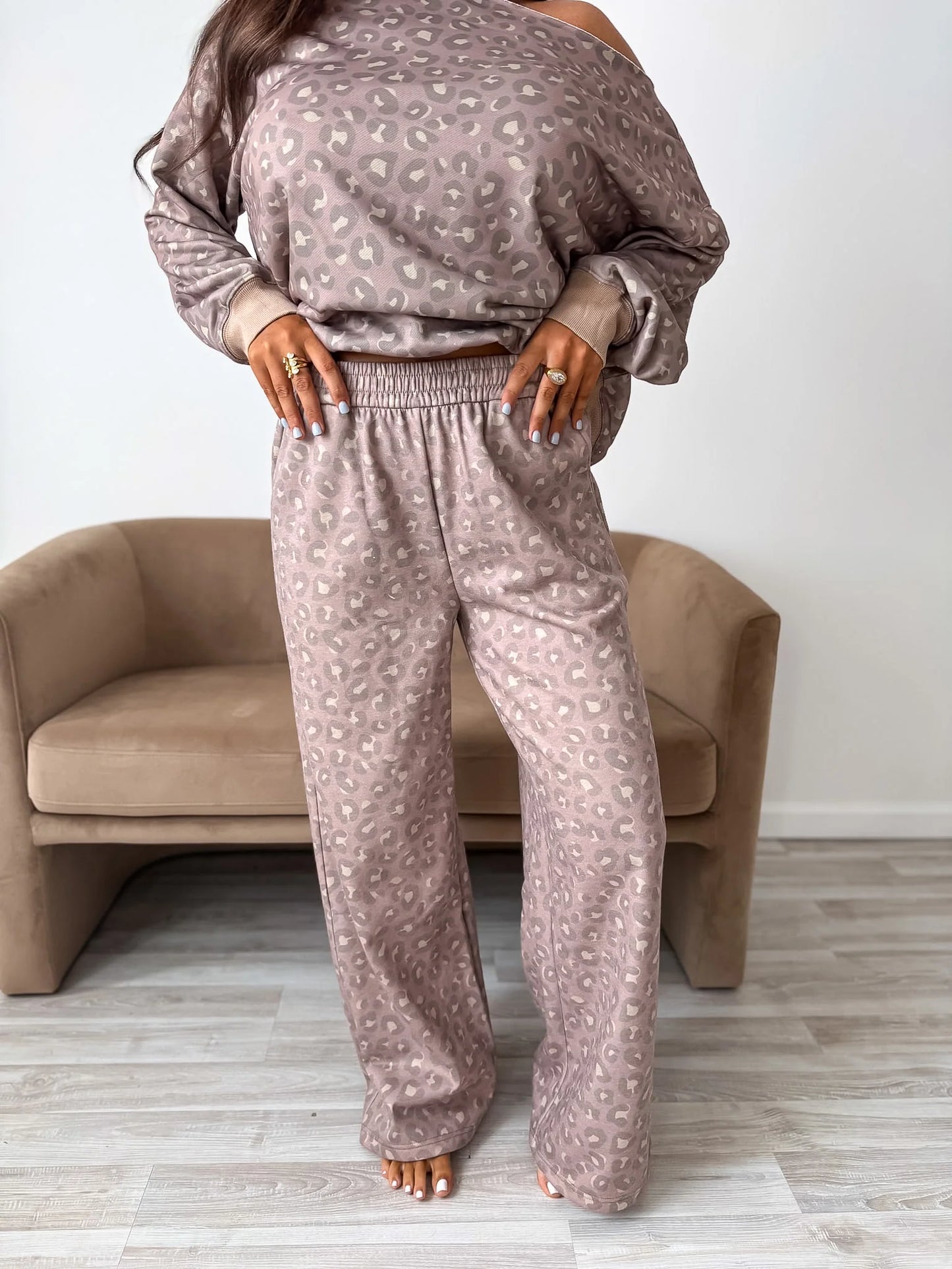PREORDER: Relaxed Terry Wide Leg Pants in Toasted Toffee Leopard// eta Nov - Early Dec