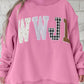 SHIPS FREE TODAY // WWJD Mixed Pattern Embroidered Mock Neck Sweatshirt - Pink OR Brown