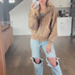 All in the Cozy Vintage Wash Hoodie in Camel