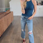 Skinny Rib Grecian Neck Built in Bra Tank