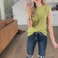 Eyelet Round Neck Cap Sleeve Top in Matcha Green