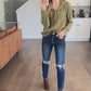Waffle Knit Long Sleeve Drawstring Hooded Top