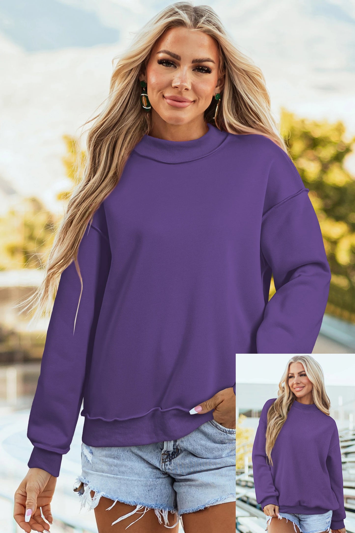 SHIPS FREE TODAY // Oversize Drop Shoulder Reversible Mock Neck Sweatshirt - MANY COLORS