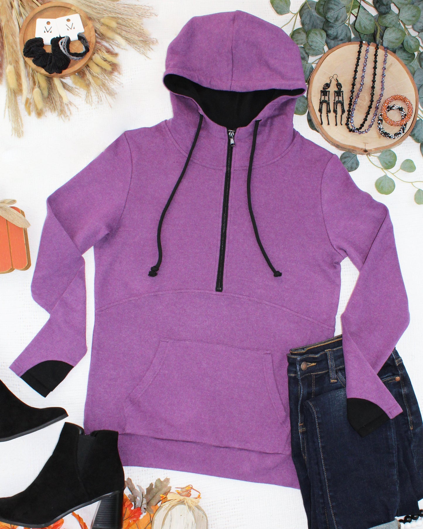 Classic Half Zip Hoodie - Black and Purple