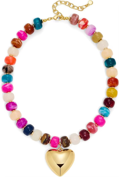 SHIPS FAST // Beaded Necklaces - Multiple Colors with Gold Heart // ships in about a week