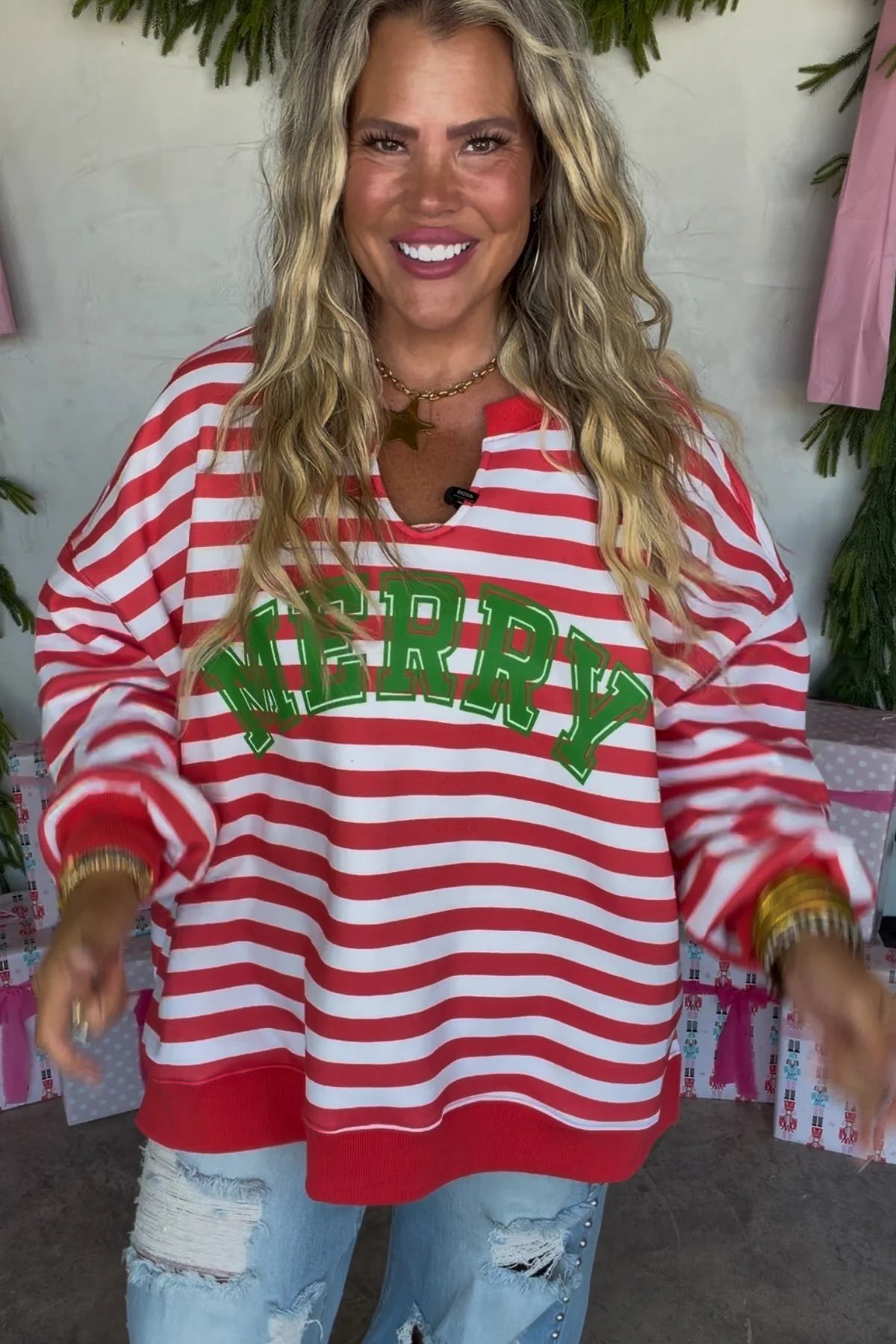 PREORDER: HoHoHo & Red Striped Merry Oversized Pullover // ETA Oct - early Nov