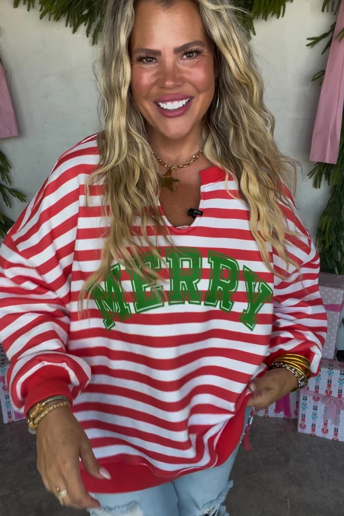 PREORDER: HoHoHo & Red Striped Merry Oversized Pullover // ETA Oct - early Nov