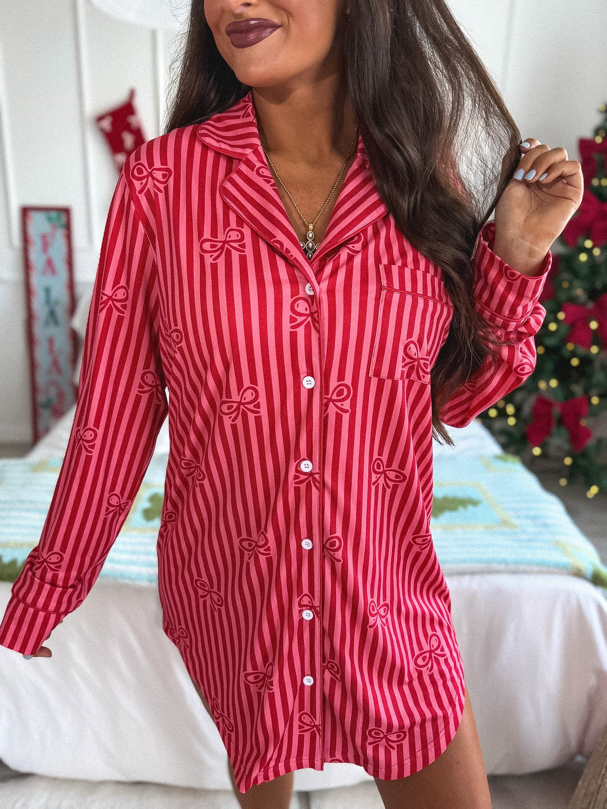 PREORDER: Long Sleeve Sleep Dress in Tied in Tinsel // eta lave Nov - early December
