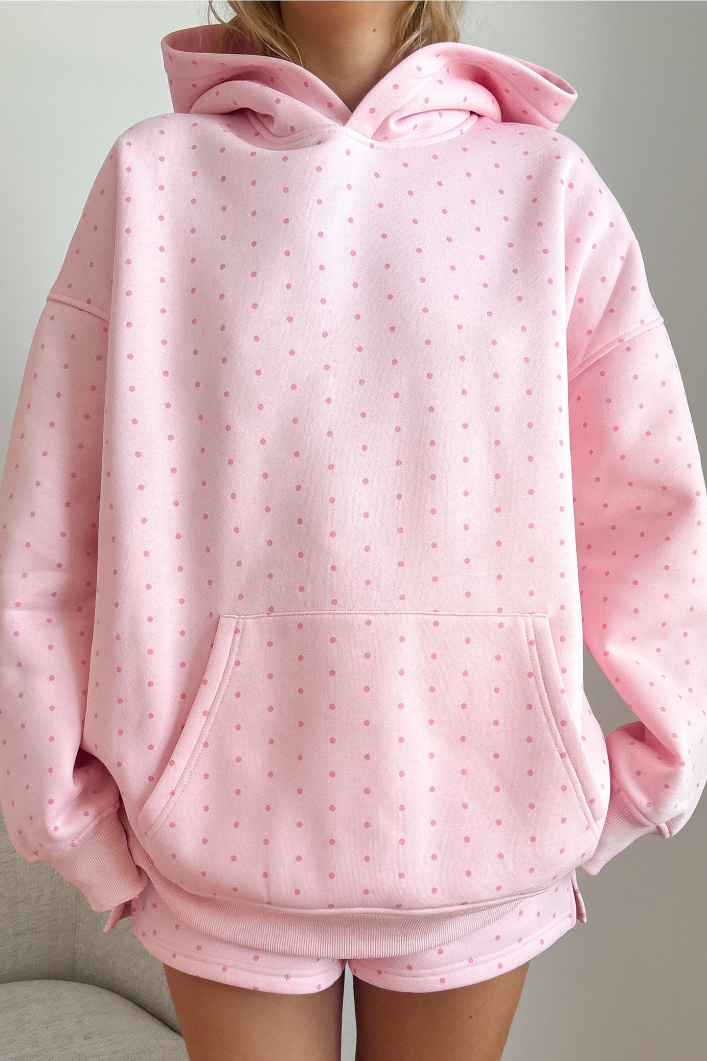 PREORDER: // Pink Polka Dot Printed Oversized Hoodie Set // ETA October