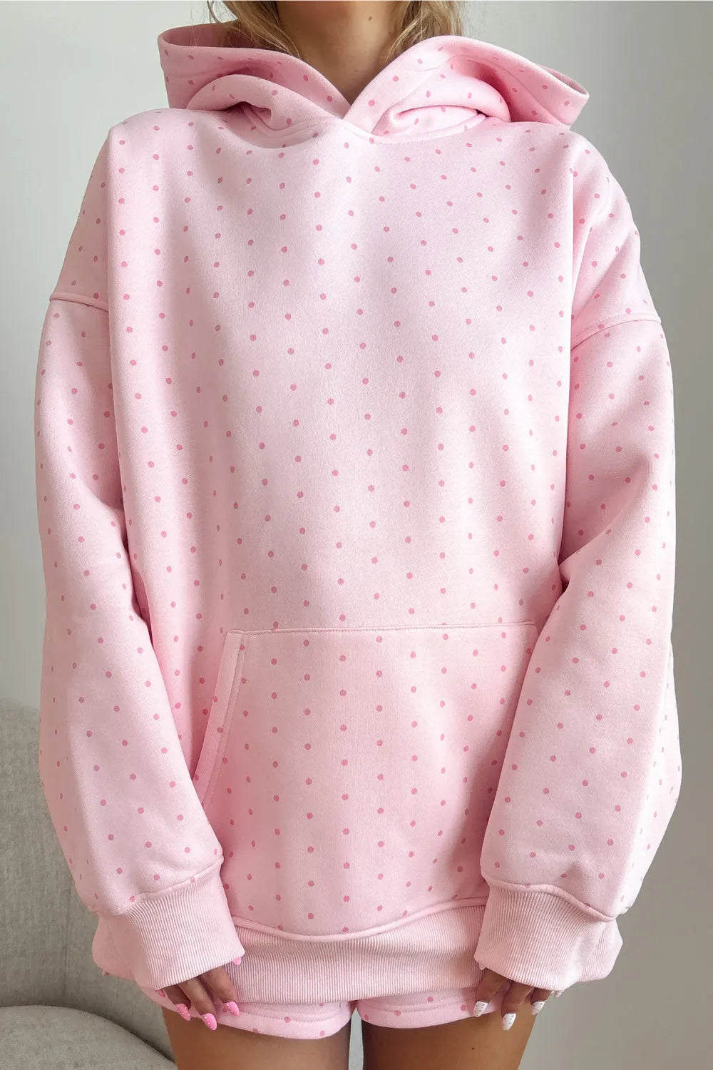 PREORDER: // Pink Polka Dot Printed Oversized Hoodie Set // ETA October