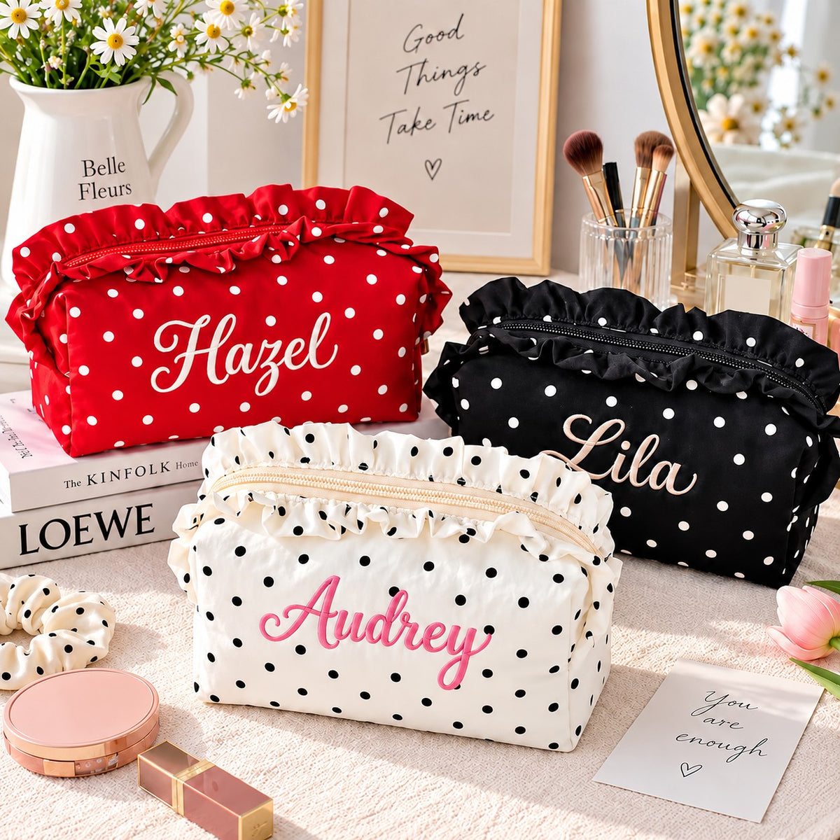 Custom Polka Dot Ruffle Zipper Bag