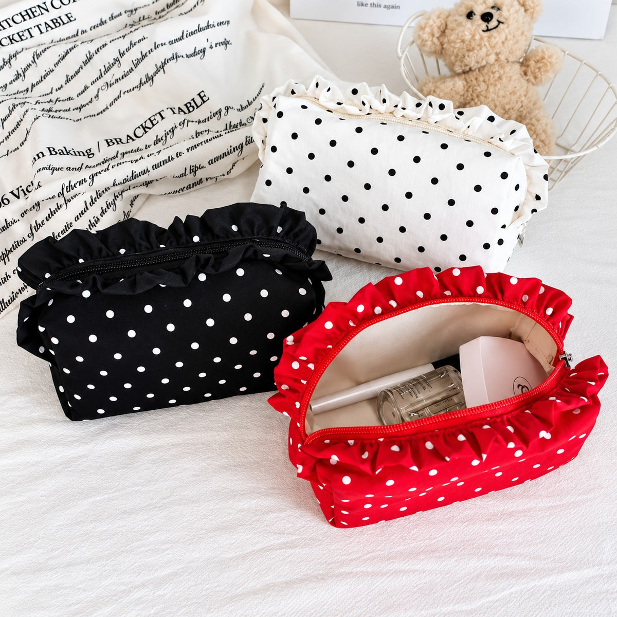 Custom Polka Dot Ruffle Zipper Bag