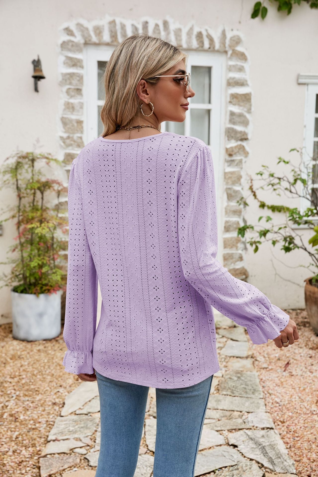Eyelet Lace Long Sleeve Top
