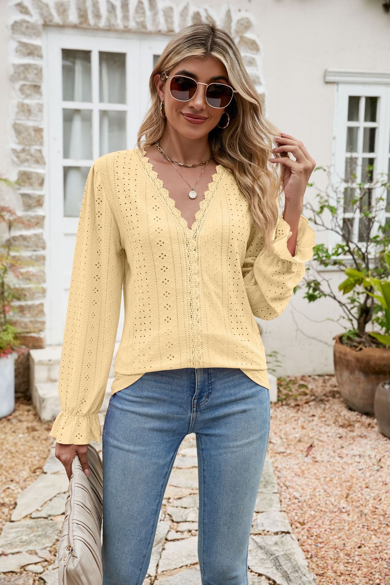 Eyelet Lace Long Sleeve Top