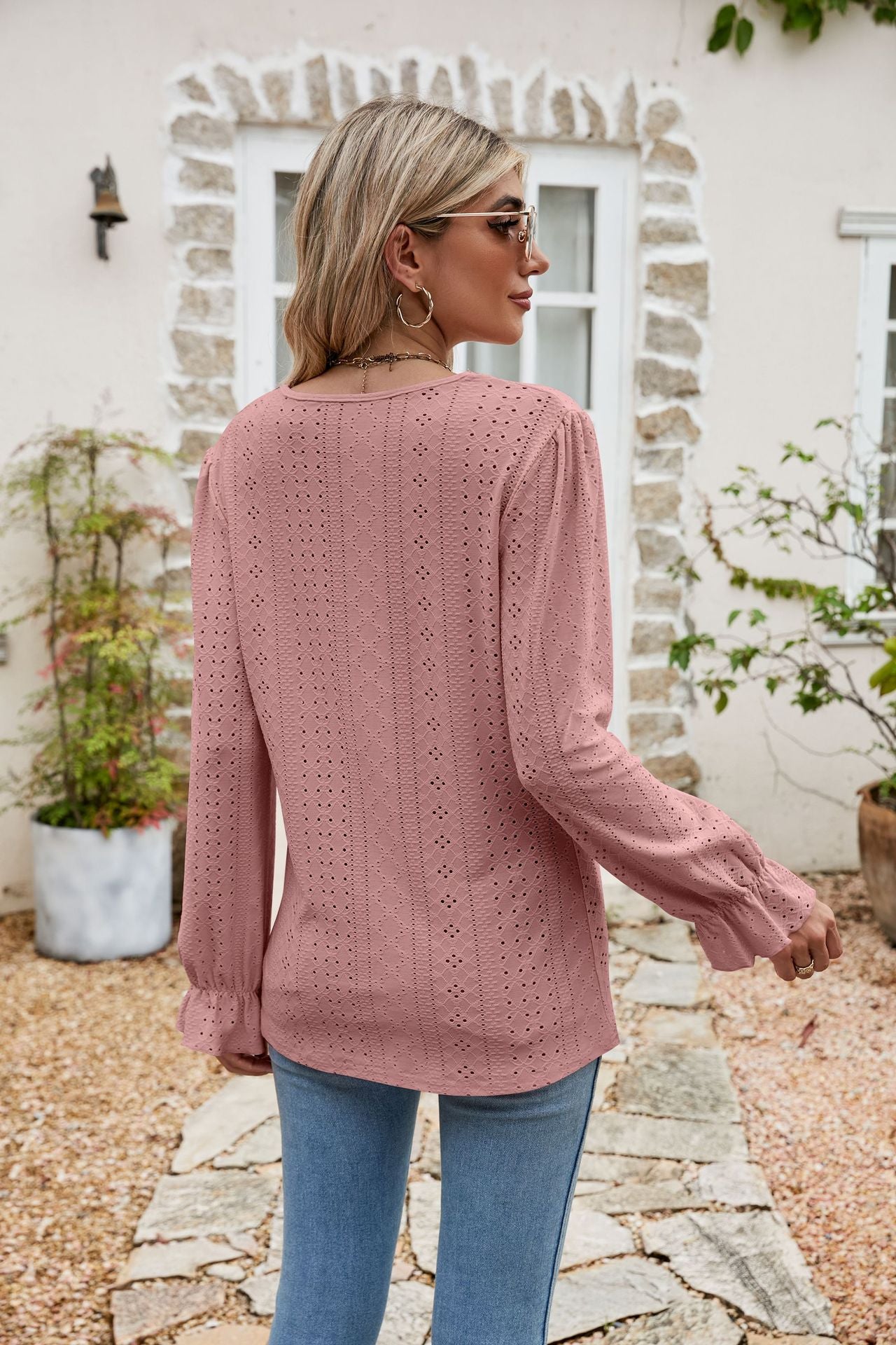 Eyelet Lace Long Sleeve Top