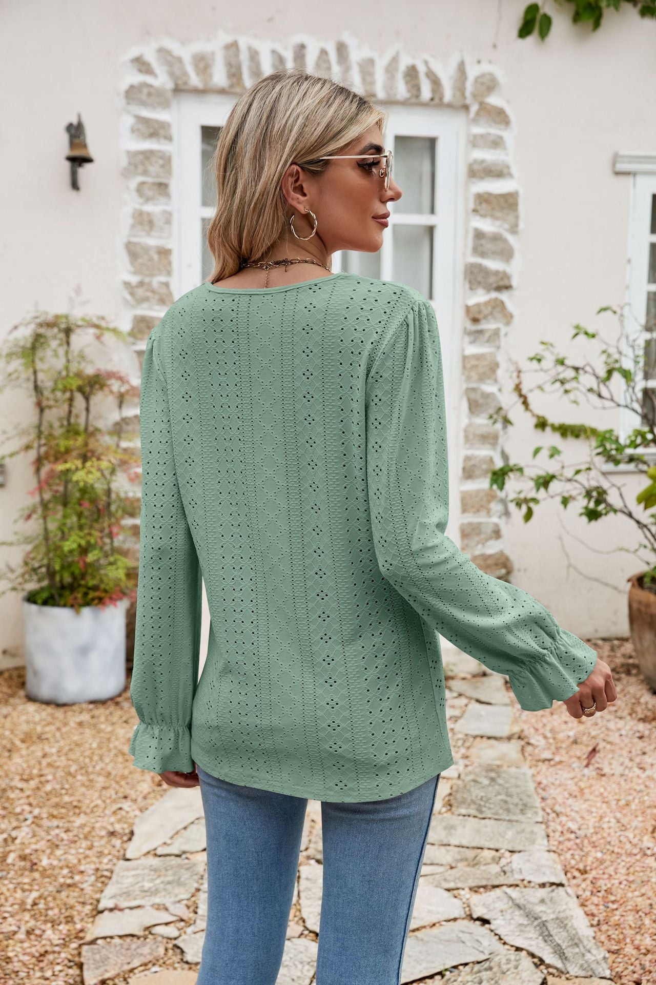 Eyelet Lace Long Sleeve Top