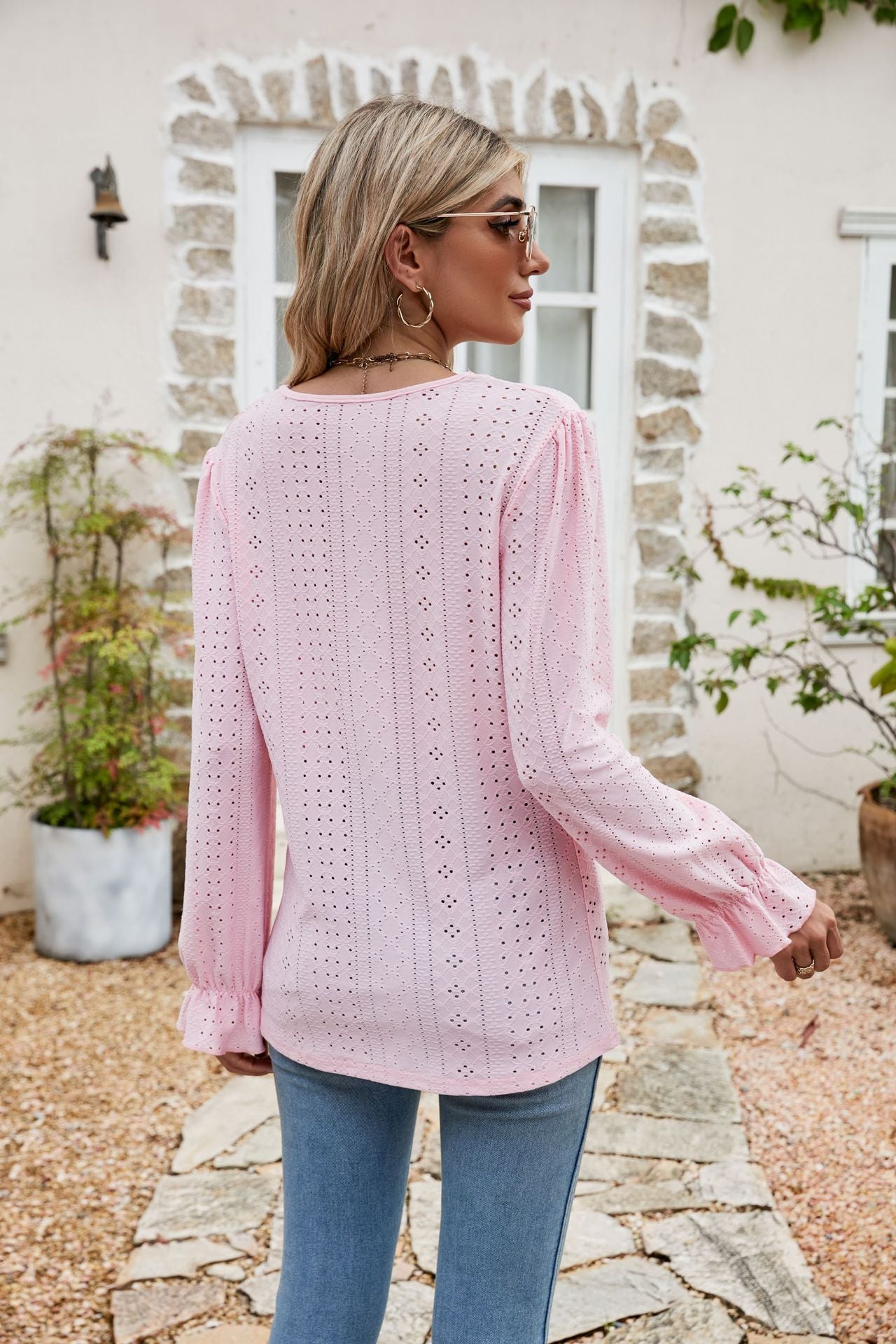 Eyelet Lace Long Sleeve Top