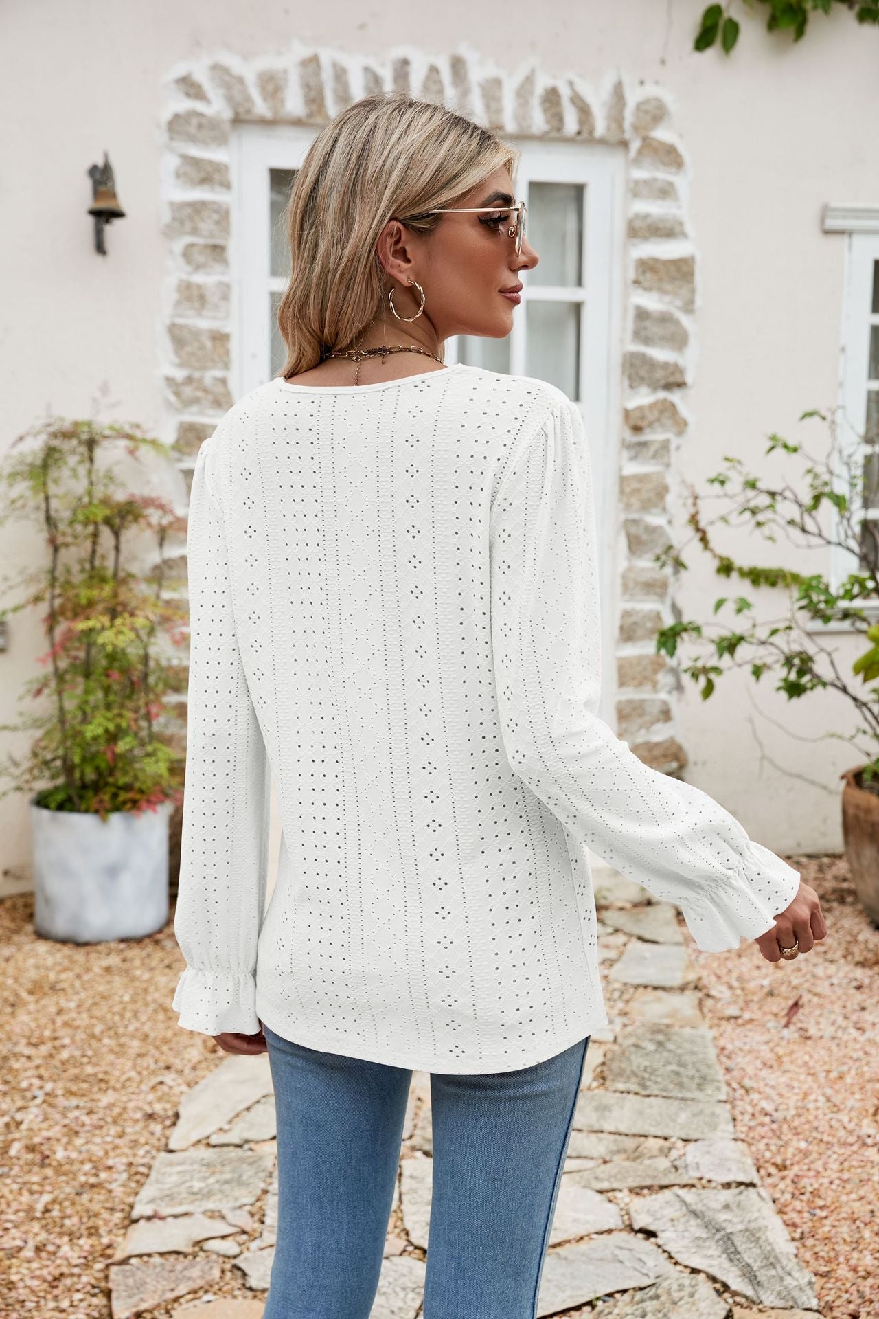 Eyelet Lace Long Sleeve Top